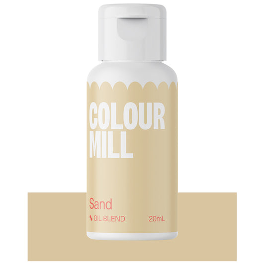 Bottle of Colour Mill Oil Blend in Sand shade, 20ml size with soft yellow-beige label