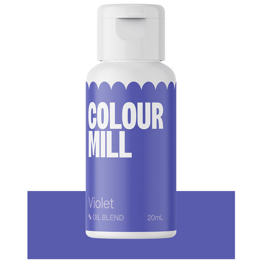 20mL bottle of Colour Mill Violet Oil Blend food coloring against a matching violet background