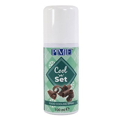 PME Cool 'n' Set 100ml food cooling spray canister with a green label, designed for setting chocolate decorations instantly.