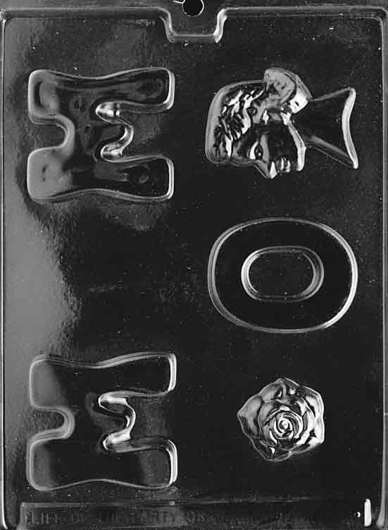 Block letter chocolate mold spelling MOM