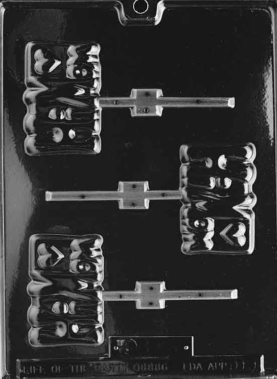 Chocolate lollipop mold with “Hi Mom!” message