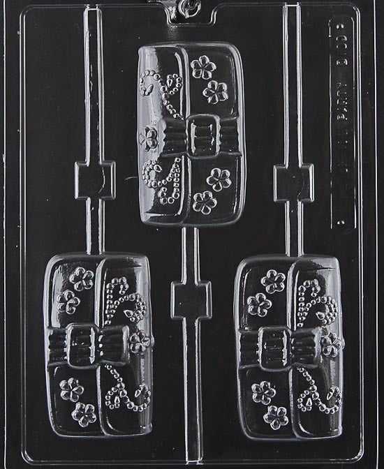 Purse-shaped chocolate mold on a stick