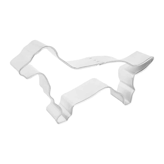 Side-angle view of the Dachshund cookie cutter, highlighting its sturdy construction and detailed shape.