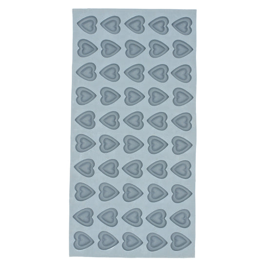 Full sheet of the Double Heart Rubber Mint Mold showing 50 heart-in-heart cavities ideal for crafting romantic or themed treats.