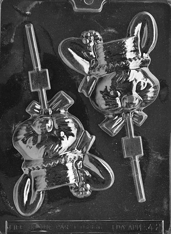 Large chocolate Lollipop mold of lady bunny wearing a dress, with Lollipop stick channel.
