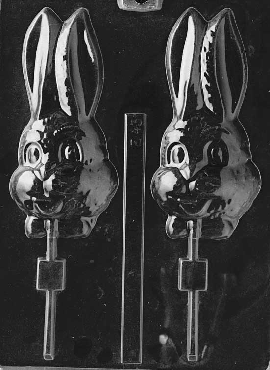 Upright bunny chocolate mold with extended ears and tall stance. Designed for display or gifting.