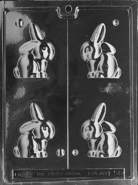 Chocolate mold of bunny with floppy ears, designed for hollow chocolate figures.