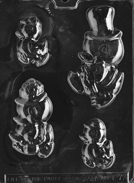 Chocolate mold of duck family in a single horizontal scene.