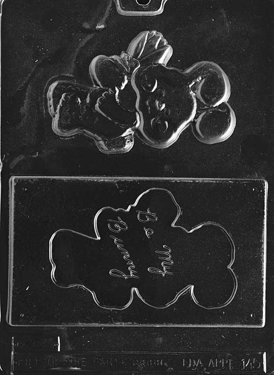 Chocolate mold shaped as bar with embossed Be My Bunny message.