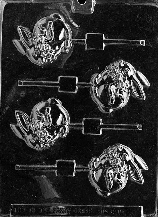 Chocolate Lollipop mold of bunny with decorative bow.