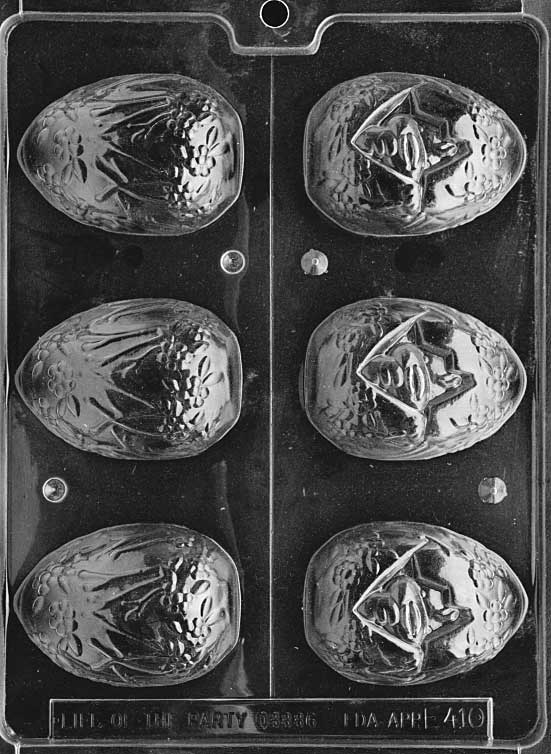 PEEKING DUCK EGG mold showing duck's face emerging from cracked chocolate egg.