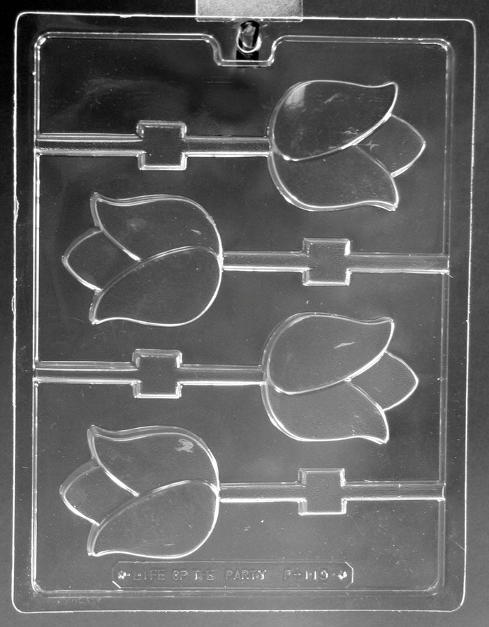 TULIP Lollipop mold featuring tulip-shaped chocolate lollipop cavities.