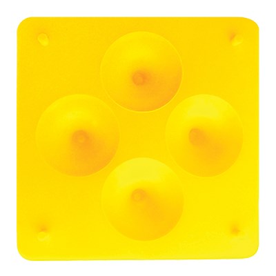 JEM Flower Support 3A with four concave wells, yellow drying tool for shaping sugar flowers and petals during cake decorating.