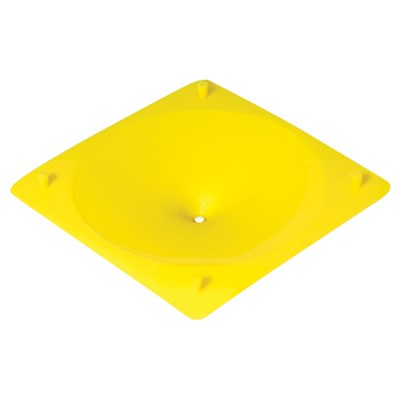 JEM Flower Support 5A yellow square tray with wide shallow bowl and center hole for drying wired sugar flowers and petals.
