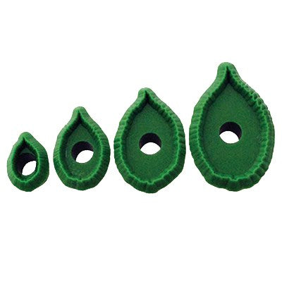 Set of 4 JEM green rose leaf cutters in small graduated sizes.
