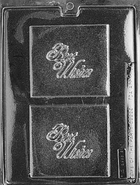 BEST WISHES mold featuring chocolate cavities with Best Wishes message.