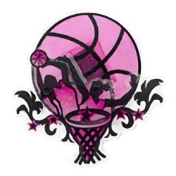 Girls' pink basketball design cake topper, highlighting a feminine touch on a traditionally sporty decoration, suitable for basketball-themed birthday parties and team celebrations.