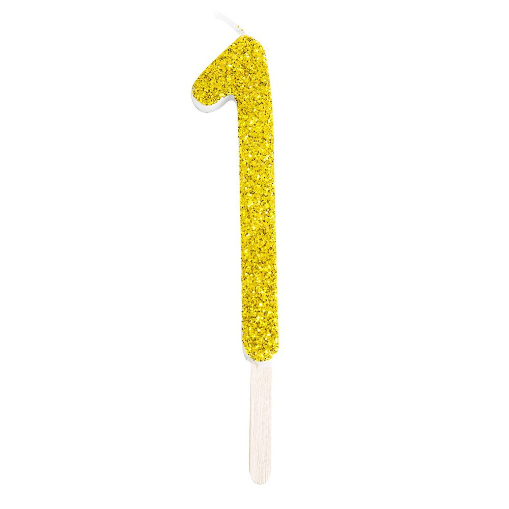 Gold glitter number candle 1 adds sparkle to cakes. Mix and match for birthdays, anniversaries, and milestone moments with a glam finish.