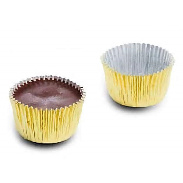 Two Gold Foil Peanut Butter Cup one filled one empty