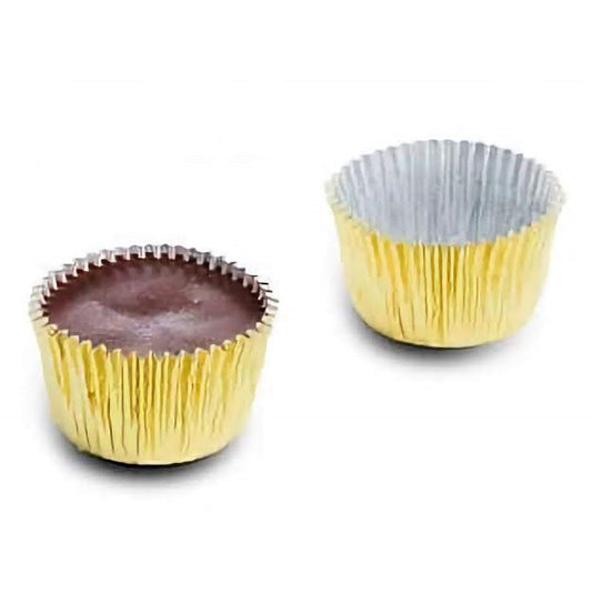 Two Gold Foil Peanut Butter Cup one filled one empty