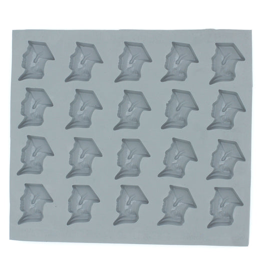 Full sheet of 20 student silhouette cavities designed for making graduation-themed cream cheese mints or candy favors.