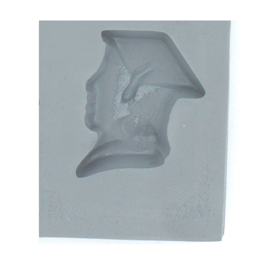 Close-up of a single student silhouette mint mold cavity showing a graduate profile, ideal for cream cheese mints or chocolates.