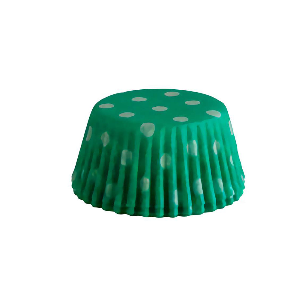 Green polka dot mini baking cup, side view