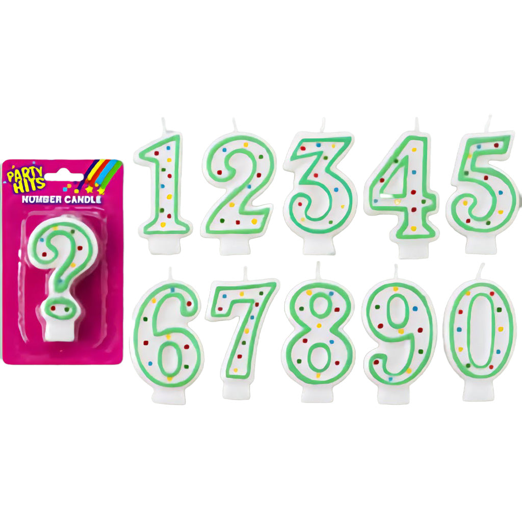 Green & White Birthday Candles Numbers (0 - 9)
