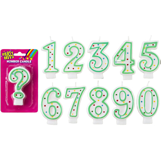 Green & White Birthday Candles Numbers (0 - 9)