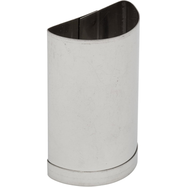 Ateco half-circle petit four cutter made of stainless steel, standing upright with a smooth, curved edge and flat side.