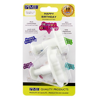 PME Happy Birthday Plunger Cutter Set of 2 in retail packaging.