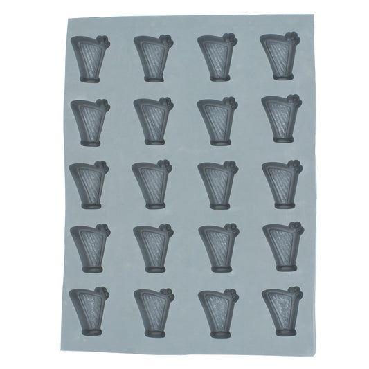Full harp rubber mint mold sheet with multiple cavities for creating music-themed cream cheese mints or chocolates