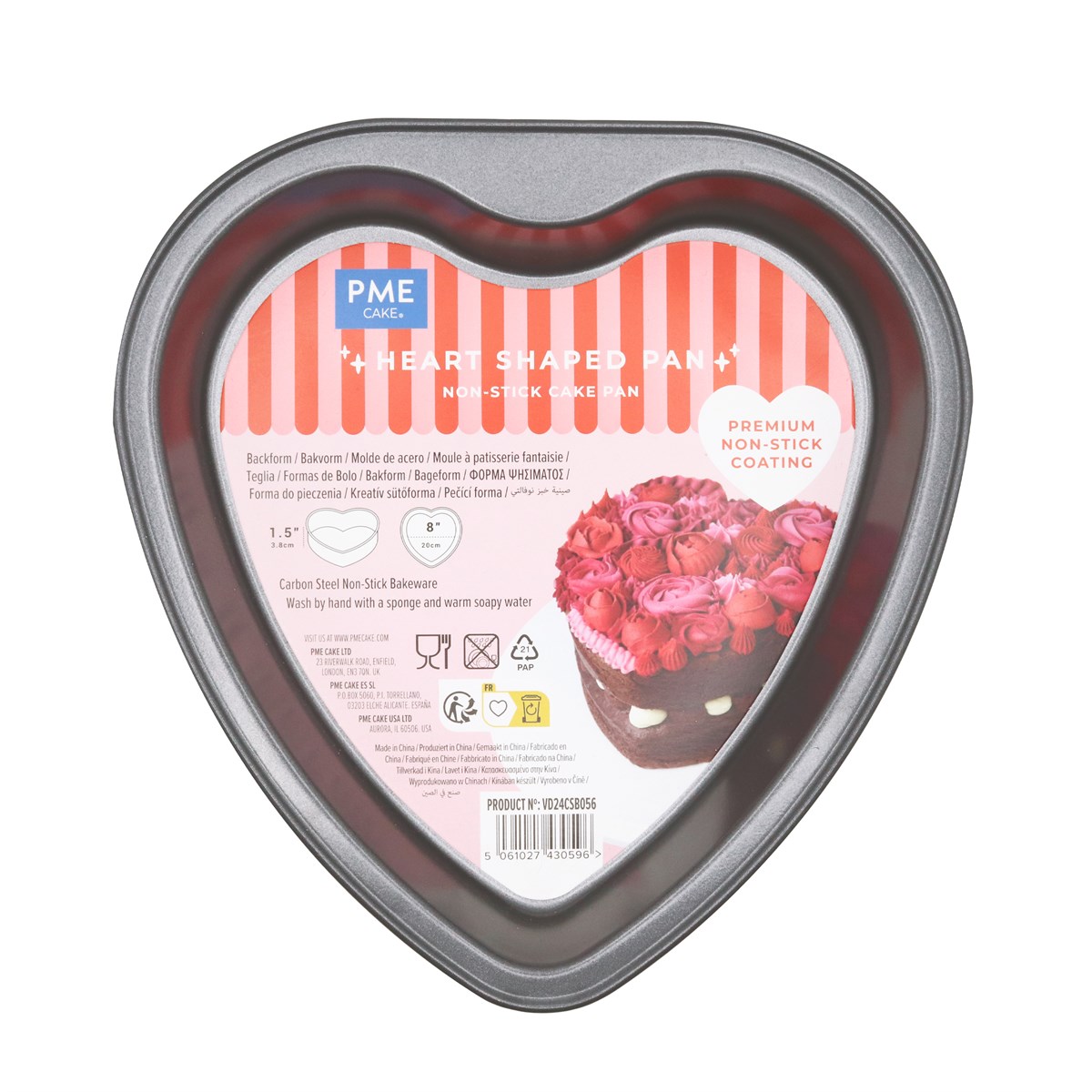 PME heart-shaped non-stick cake pan with Valentine's Day packaging, 8-inch size.
