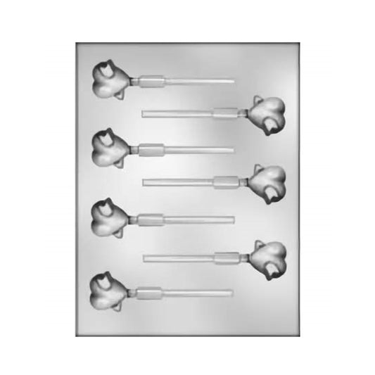 A chocolate sucker mold featuring a heart shaped sucker with an arrow running through it.