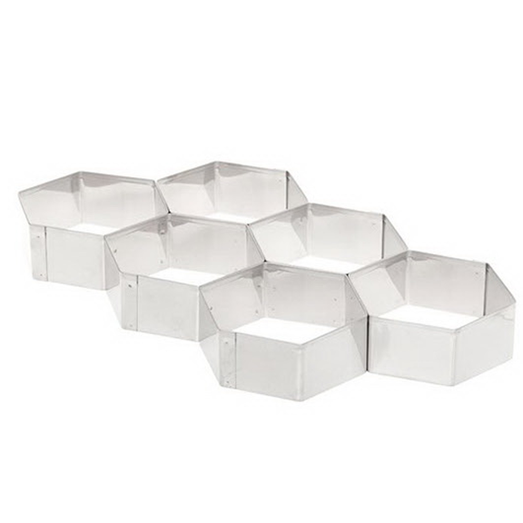 Ateco 5151 6-linked hexagon cutters made of stainless steel, designed for cutting multiple shapes at once.