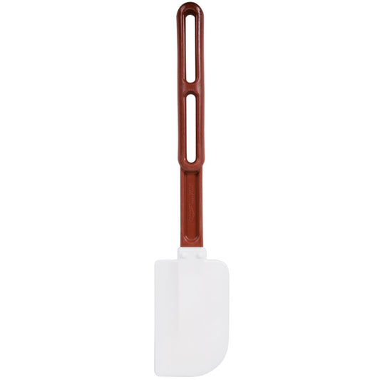Vollrath 52023 13.5-inch high-temperature spatula with a white silicone blade and maroon nylon handle, designed for heat resistance and durability.