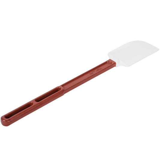 Vollrath 52026 16.5-inch high-temperature spatula with a white silicone blade and maroon nylon handle, designed for heat resistance and durability.