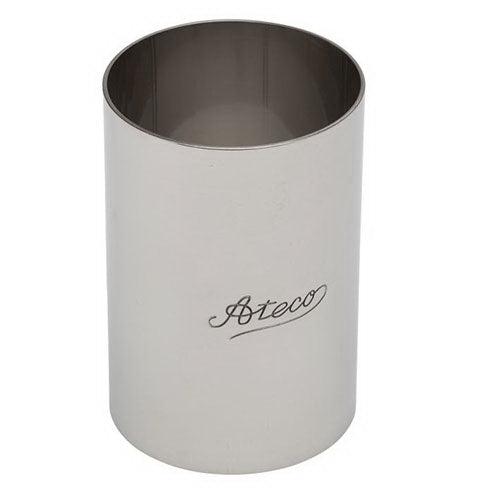 Stainless steel Ateco 4909 2-inch round mold with a smooth finish and engraved brand logo.