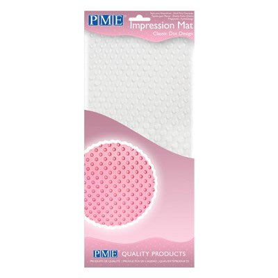 PME Classic Dot Design Impression Mat in retail packaging with pink dot texture sample.