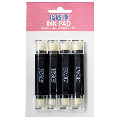 PME Ink Pads Pack of 4 in black casing with clear caps for cake decorating.