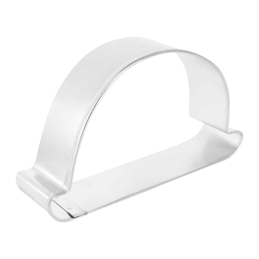 Side view of the derby hat cookie cutter, displaying its sturdy construction and smooth edges.
