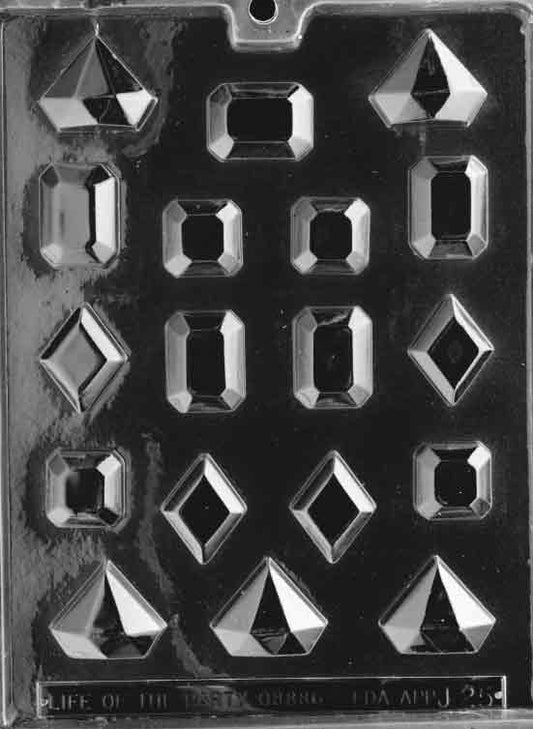 Image shows JEWELS mold with multiple gemstone-style cavities in various shapes and angles.