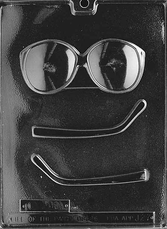 Image shows GLASSES mold with large chocolate cavity shaped like a full pair of eyeglasses.