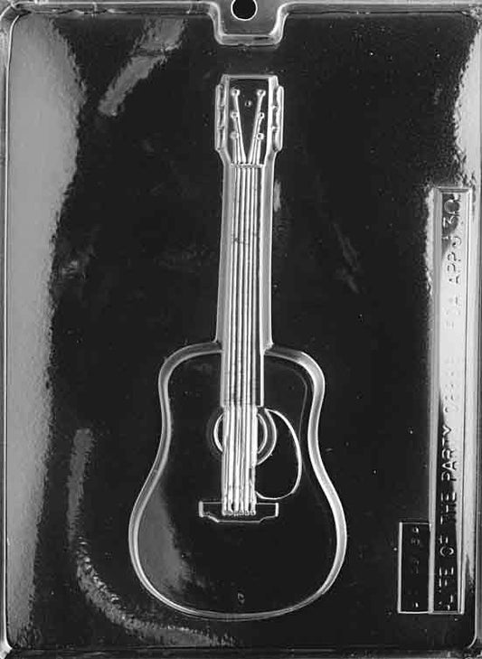 Image shows GUITAR mold with full-length chocolate cavity featuring body and neck of a guitar.