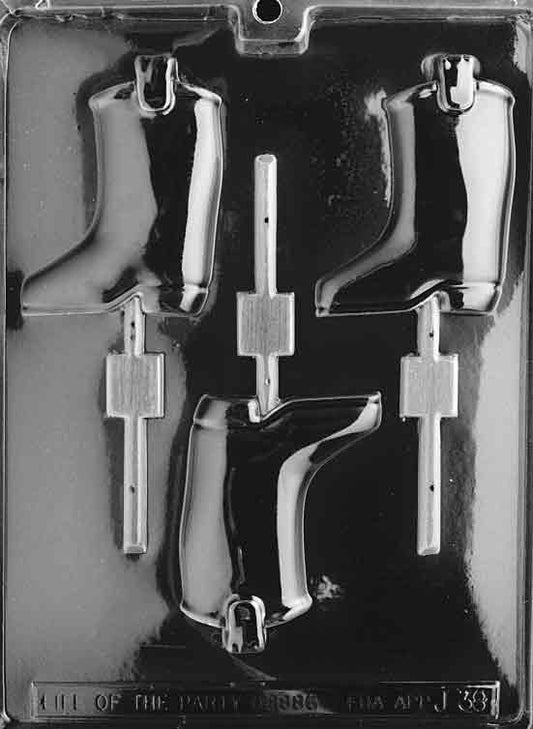 Image shows BOOT Lollipop mold with large boot-shaped chocolate cavity.