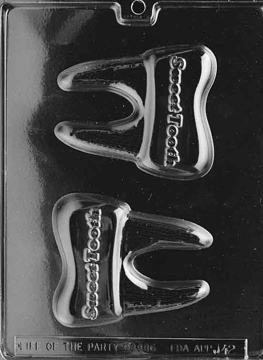 Image shows SWEET TOOTH mold with bold tooth-shaped cavity and optional raised text.