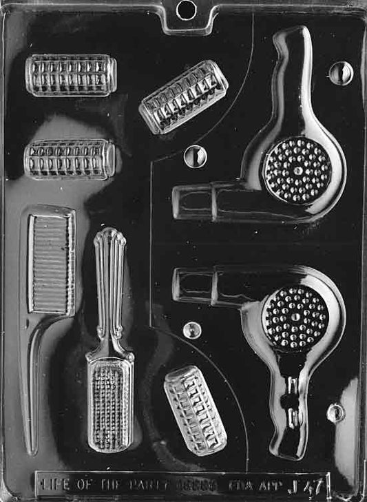 Image of BEAUTICIAN mold with multiple chocolate cavities shaped like beauty accessories.