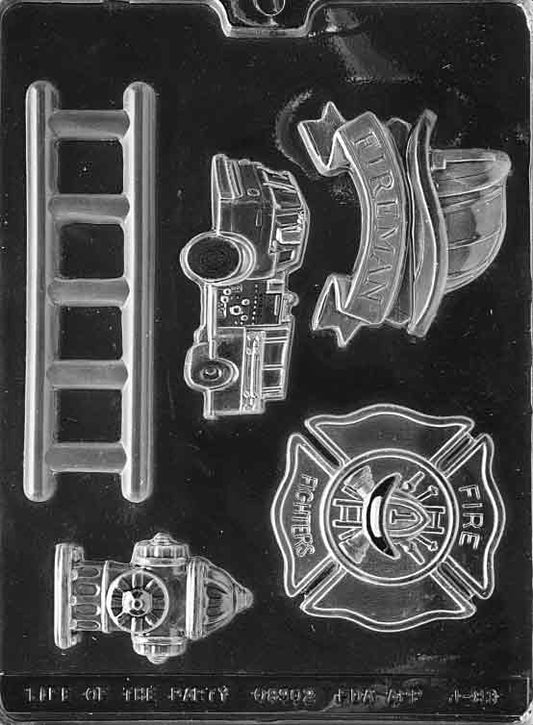 Image of FIREFIGHTER KIT mold with themed shapes including firefighter helmets and hose nozzles.