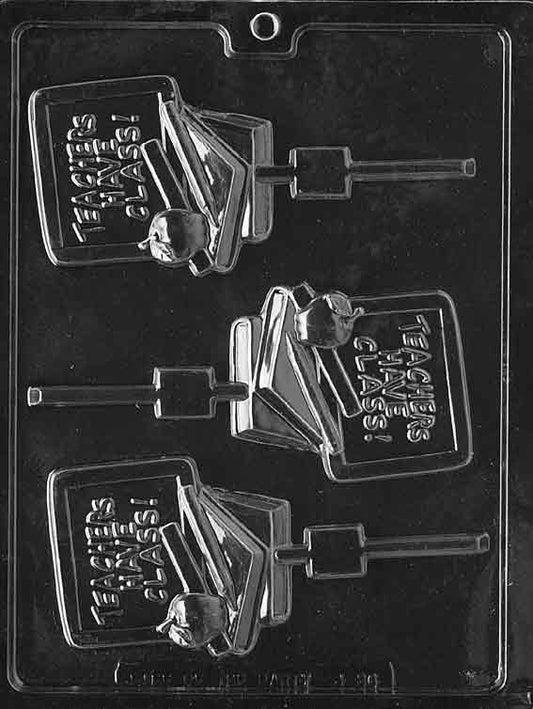 Image of TEACHER Lollipop mold with large apple shape and raised “Teacher” text.