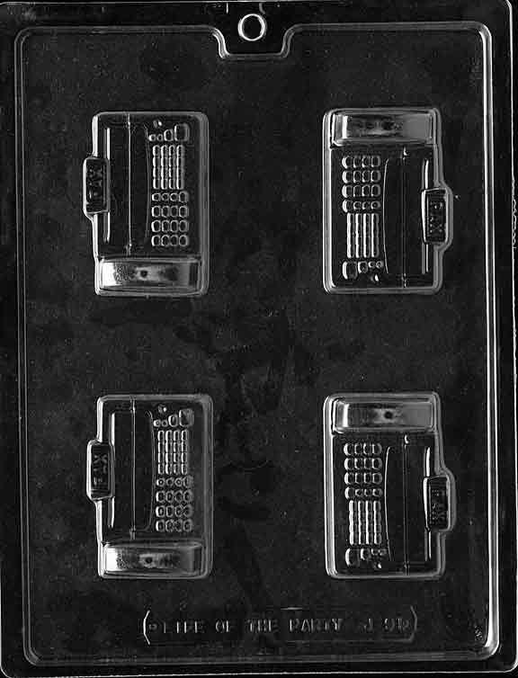 Image of MINI FAX MACHINE mold featuring a retro fax design in a single chocolate cavity.